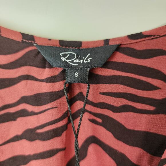 NEW Rails Jade High Low Button Front Midi Dress Rust Tiger Stripe SMALL - Picture 6 of 8